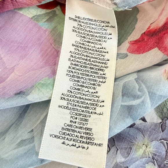 Alice + Olivia Floral Placement Blouse L Pink Sheer Statement Collar Designer - Picture 8 of 9